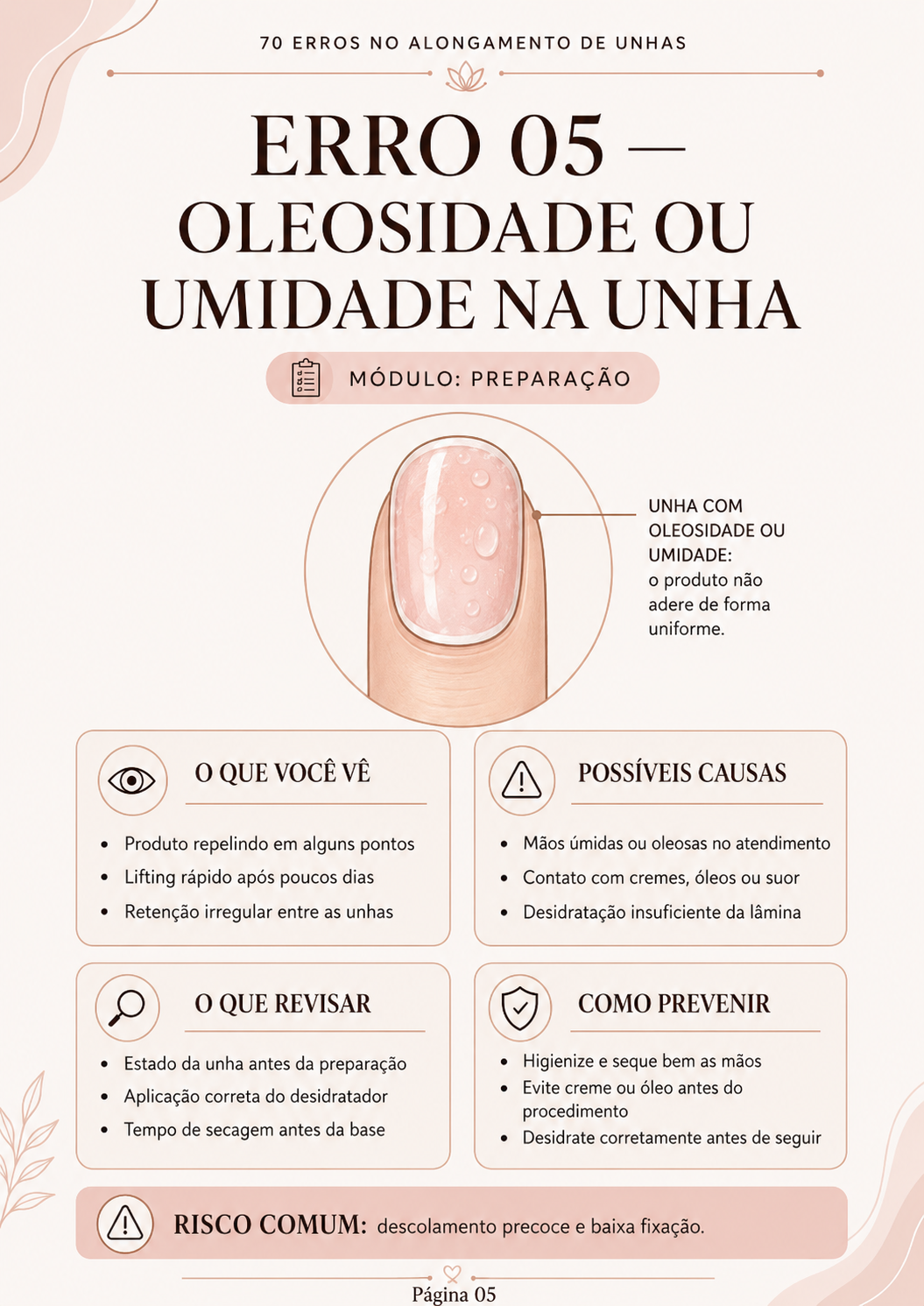 Erro 05 — Oleosidade ou umidade na unha