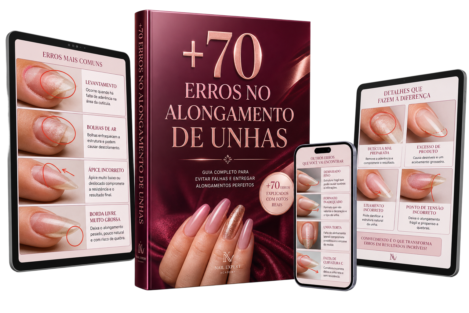 +70 Erros no Alongamento de Unhas — guia visual digital e impresso