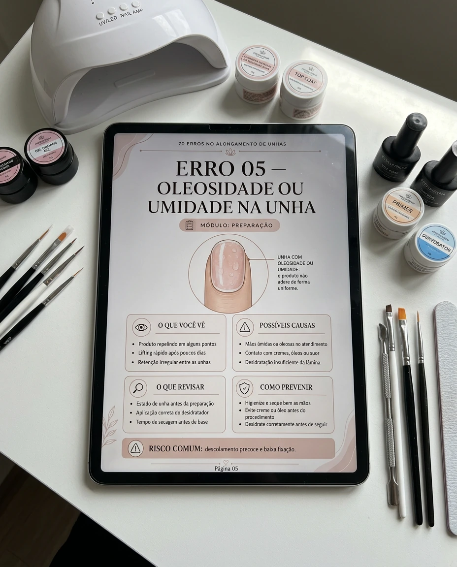 Guia de erros aberto no tablet durante o atendimento